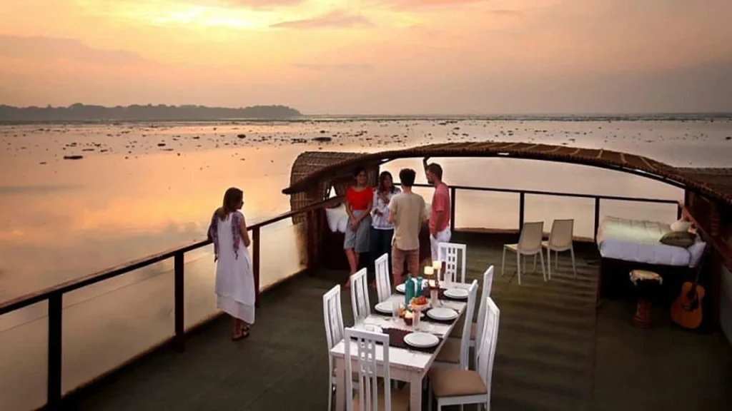 Sunset on top of houseboat deck